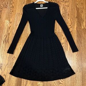 M by Missoni Elegant Black Long Sleeve Knit Dress with Slip
